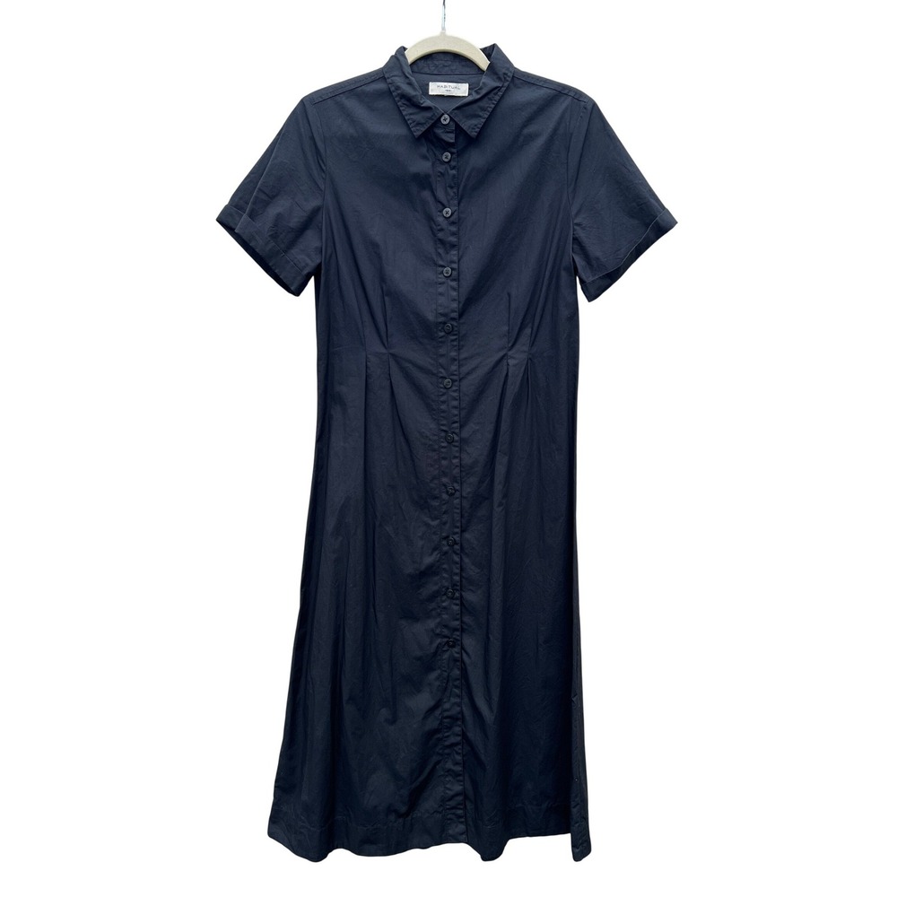 HABITUAL Black Button Up‎ Short Sleeve Shirt Dress Midi Small Cotton Academia